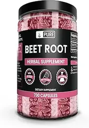 100% Pure Beet Root |8 Month Supply |730 Capsules |1155mg |No Magnesium or Rice Filler, Gluten-Free, Natural, Made in USA, Natural Source, Potent, Undiluted Beet Root Extract with No Additives
