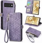 Compatible with Google Pixel 6 Pro Case,Compatible with Google Pixel 6 Pro Card Holder PU Leather Flip Stand Magnetic Closure Phone Cover Purple