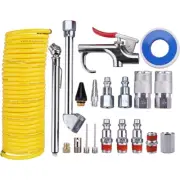 20Pcs Air Compressor Kit 1/4"NPT Tool W/ 1/4"x 25Ft Coil Nylon Hose Tire Gauge