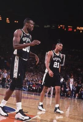 San Antonio Spurs David Robinson and Tim Duncan during game vs New- Old Photo