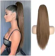 Beauty 16"-26" Long Ponytail Extensions Long Straight Drawstring Ponytails Color Brown Clip In Pony Tail Hairpiece Human Hair Hairpiece Clip in Ponytails for Women Girls Accessories(16inches)