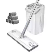 Hand Free Flat Floor Mop and Bucket Set Home Floor Cleaning Mop Microfiber Pad