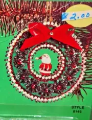 Fibre-Craft SANTA WREATH Vtg Sequin Bead Christmas Ornament Kit RARE!