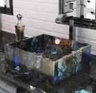 Labradorite Stone Blue Marble Wash Basin Sink Handmade Bathroom Vanity Decor