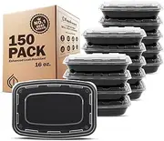 Freshware Meal Prep Containers [150 Pack] 1 Compartment with Lids, Food Storage Containers, Bento Box, BPA Free, Stackable, Microwave/Dishwasher/Freezer Safe (16 oz),Black