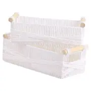 2-Pack Woven Storage Basket, Wicker Trays with Handle, Stackable Small White