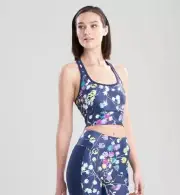 NWT! Josie Natori Women Size L Solstice T-Back Crop Top Sports Bra Wave Blue