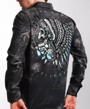 AFFLICTION Men's -BILLOWS- Long Sleeve Woven Shirt MEDIUM -30% OFF RETAIL- Rare