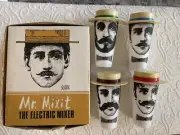 RARE VINTAGE Set Of 4 Mr. Mix It Swank highball bar glasses hat coasters OG Box