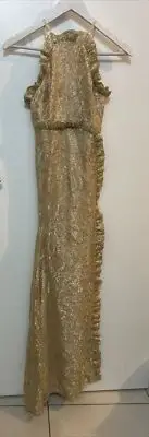 alice mccall realms gown dress sz 4 linen gold colour bnwt (g71