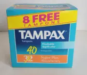 Vintage 1994 Tampax Super Plus Tampons Flushable Applicator Box of Forty NOS