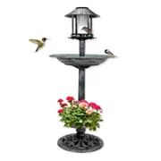 1m Garden Bird Bath with Solar Power Feeding Station and Lights