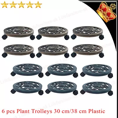 6x Plant Trolleys Plastic Pot Holder Pot Mover On Wheels Flower Trolley Stand