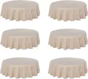 Washable 60-Inch Round Faux Linen Tablecloths - 6 Pack for Indoor/Outdoor