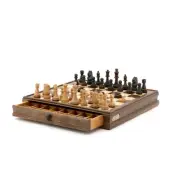 Dal Rossi Italy Ivory Brown Chess / Checkers Set on a 15" Walnut Finish Board