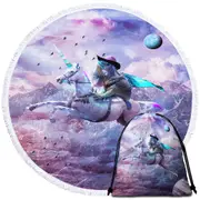 Cool Crazy Art Dragon Lizard Riding Unicorn Round Beach Towel
