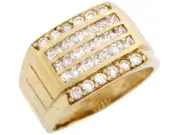 10k or 14k Solid Gold Five 5 Row CZ Fancy Large Mens Ring