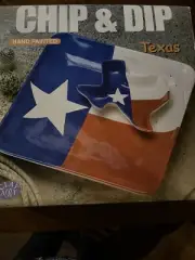 NEW Clay Art TEXAS FLAG Chip & Dip Serving Platter Set Lonestar Rare Tray