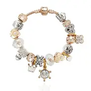 Pandora Inspired Full Set Beaded Charm Bracelet - White/ Gold