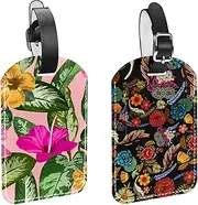 [WOSHJIUK] Luggage Tags,2 Pack Labels Suitcase Tags,Flower Leaf Feather Vintage,Luggage Tags Privacy Protection Travel Bag Tag