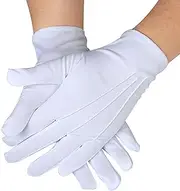 [Acunny] White Gloves, Nylon Gloves, White Tuxedo Gloves, White Label Gloves with Buckles, Sweatproof Nylon Gloves, White, Siehe Beschreibung