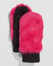 $45 Surell Womens Pink Faux-Fur Ribbed Knit Mittens Gloves One-Size