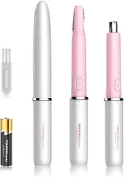 Hair Trimmer for Face Eyebrow Nose Ear Body Hair Trimming, All in ONE Hair Remover for Women & Men Dual Blades Shaver Battery Powered Upgraded Version
