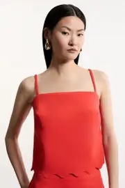 Tall Scuba Scallop Hem Woven Cropped Cami Top