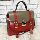 Women GENUINE Leather Red Multicolored Handbag Shoulder Satchel Bag Messenger