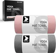RollingBunny Yoga Mat Towel - Non-Slip Microfiber for Hot Yoga & Pilates | Super Absorbent, Lightweight & Machine Washable 72"x25" (Pink + Gray)