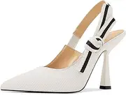 [HOCHFART] Slingback Heels for Women Closed Pointed Toe High Heels Bowknot Knitted Dress Work Wedding Pumps Shoes