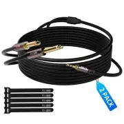 1/8 to Dual 1/4 Stereo Cable 10 Feet (2 Pack), 3.5mm TRS to 2 x 6.35mm TS Mon...