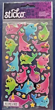 STICKO WHALE STICKER SET~ NARWHAL~ BIRTHDAY~ PARTY HATS