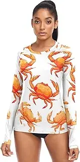 [RPLIFE] Womens Cute Squirrel Rash Guard Surf Long Sleeve Swimsuit, Crabs, S