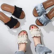 Ruffle Trim Slide Sandals Almond - 39