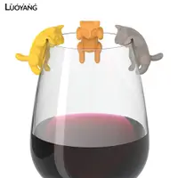 在飛比找蝦皮商城優惠-洛陽牡丹 6Pcs趴趴貓酒杯標記 創意3D小貓造型聚會派對高