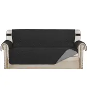 Waterproof Reversible Quilted Sofa Cover with Non Slip Strap for Four-seat Black