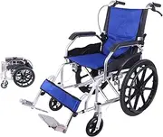 Wheelchair, Self Propelled Lightweight Aluminium with Folding Frame,Mobility Aid, Comfy and Sturdy, Portable Transit Travel Chair with Removable Footrests, Indoor and Outside Use(Color:Blue)