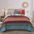Bohemian Quilt Set Queen, Boho Striped Pattern Printed Bedspread