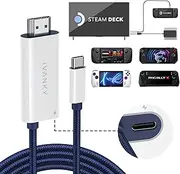 2-in-1 USB C to HDMI 100W 6.6ft Charging Cable Dock for Steam Deck OLED/ASUS ROG Ally X/MSI Claw, 4K@60Hz Nylon Braided Cable Portable TV Adapter Connector for TV Screen Extend, Phantom White