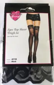 Be Wicked Lace Top Sheer Nylon Thigh Hi - One Size - Black 4110 100# - 175#