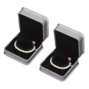 2pcs PU Leather Bracelet Boxes Classic Bangle Box Jewelry Gifts Storage Grey