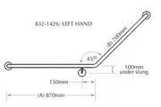 New Bradley 832B-4 Toilet Grab Rail 45 Degree Left Hand - Polished Stainless