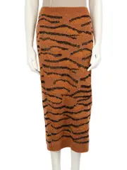 Brown Wool Tiger Pattern Knit Skirt