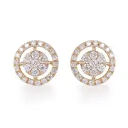 Ladies 18 Carat Yellow Gold 0.42 Carats Diamond Halo Cluster Design Earrings