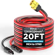 20FT MC4 to XT60 Solar Charge Adapter Extension Cable, 12AWG/4mm² Oxygen-Free Pure Copper Solar Connector MC4 to XT60 Wire, for Solar Panel to LiFePO4 Battery, Power Station, Solar Generator, RV