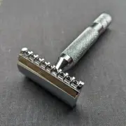 Double Edge Knurled Safety Razor - Open Comb Head Chrome Plated Takes Blades