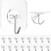 ZESLMG Adhesive Wall Hooks for Hanging, 16 Pack Heavy Duty Self Sticky Hooks 22lb(Max) Stainless, Waterproof Oilproof Utility Hooks for Towel Coat Keys Bathroom Shower Kitchen Wardrobe Outdoor, Clear