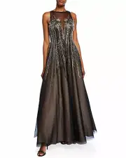 Aidan Mattox Bead Embellished High-Neck Sleeveless Ball Gown Black 0 $595
