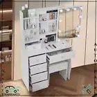 Vanity Table Set Modern Make up Desk W/ LED Lights Mirror Dressing Table & Stool